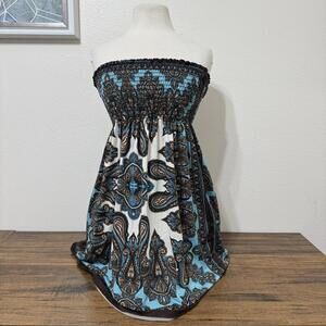 Bailey Blue Strapless Bohemian Style Paisley Print Dress Size Medium